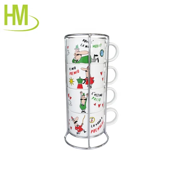 Stackable Coffee Mug Set with Cup Holder - Eco-friendly