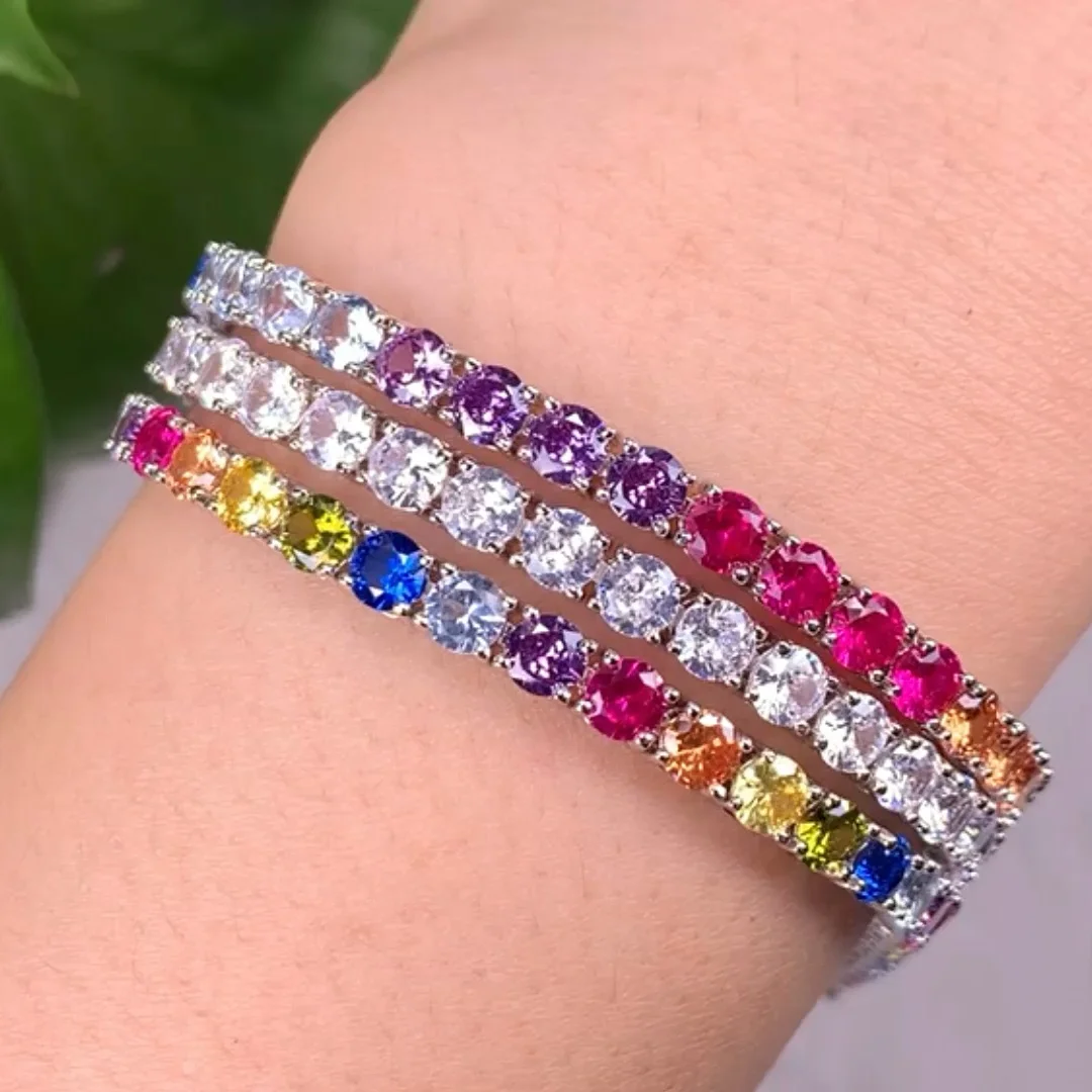 pulsera de tenis Multi-Gemstone jewelry rainbow tennis bracelet 925 sterling silver bracelet women