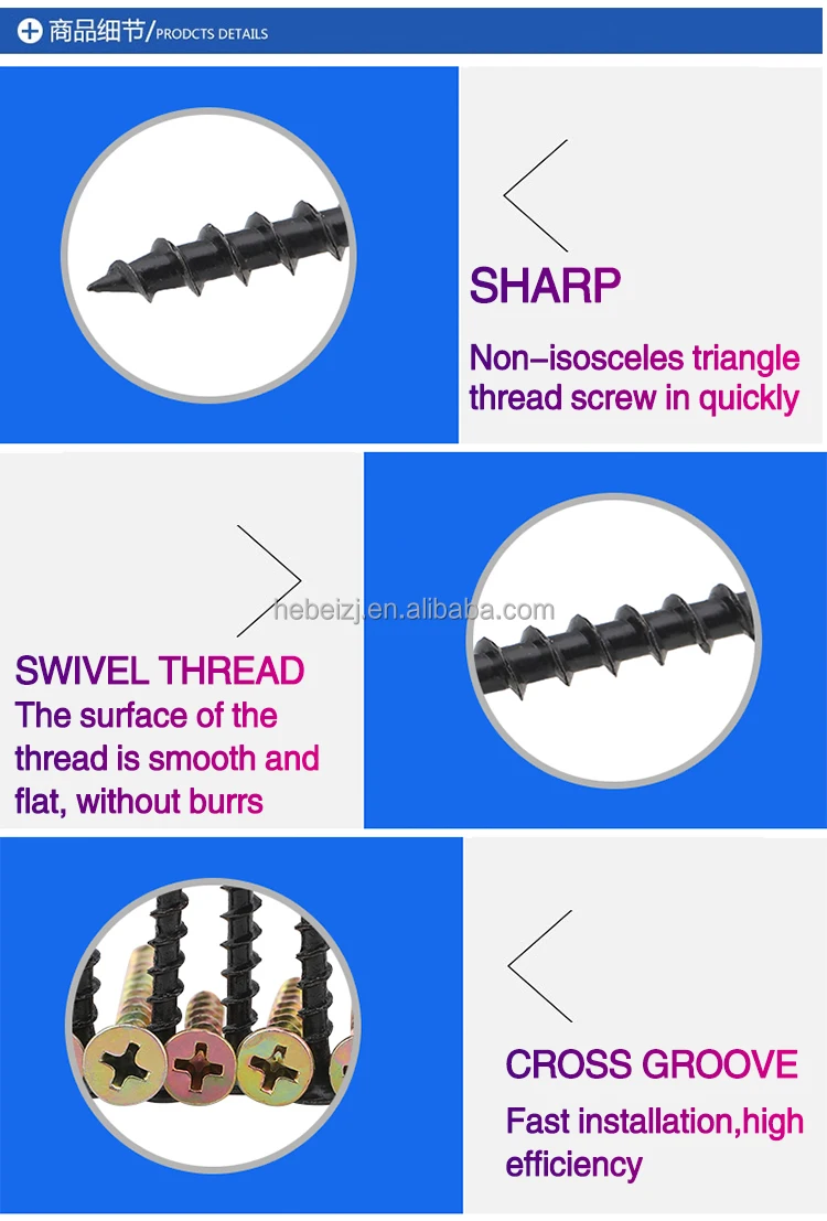 Collated Screw Black Flare Head Drywall Screw C1022 Gypsum Drywall Screw Phosphate With Plastic