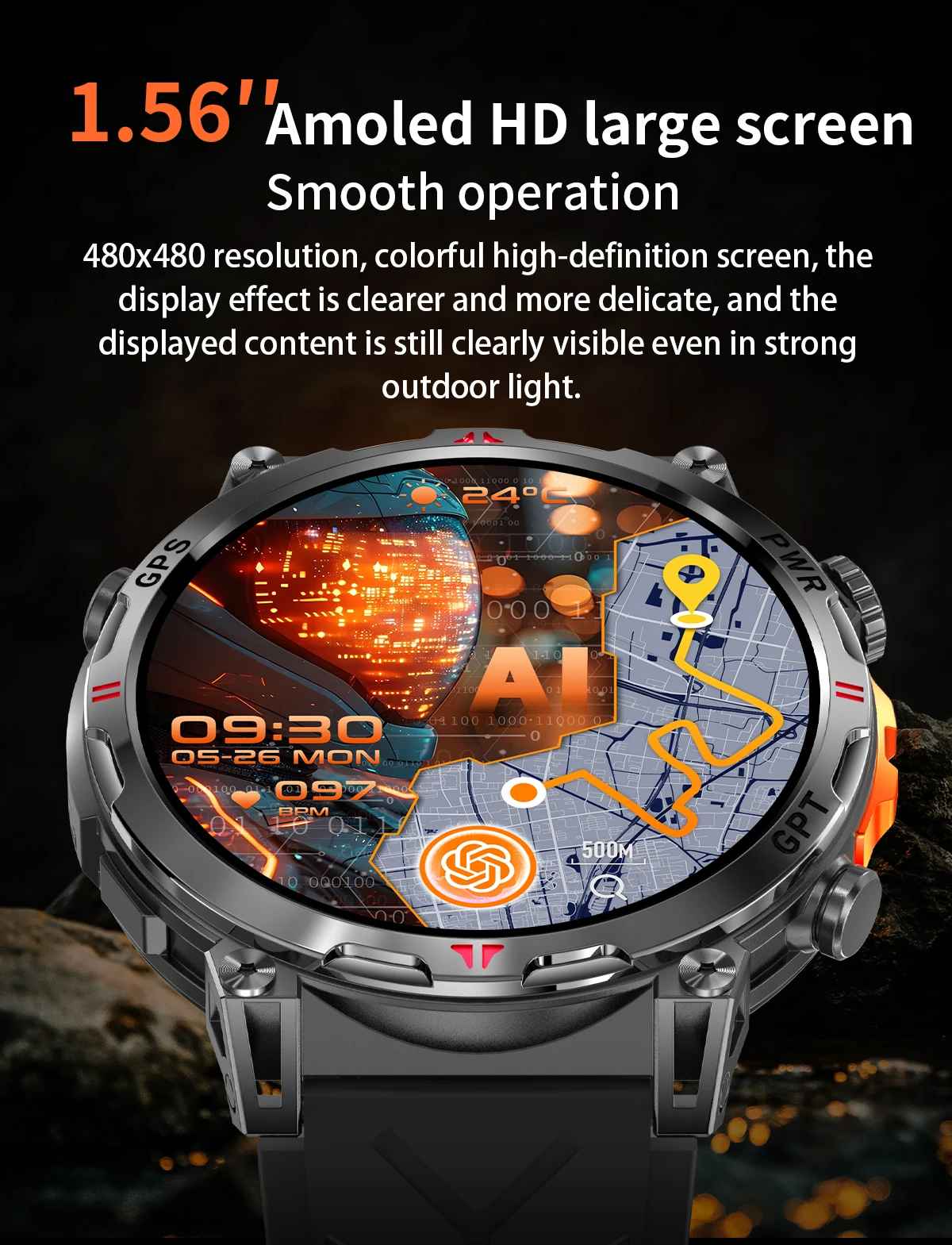 product supports ai voice assistant chat gpt sport smartwatch heart rate recording fitness exercise modes gps tracking waterproof-3