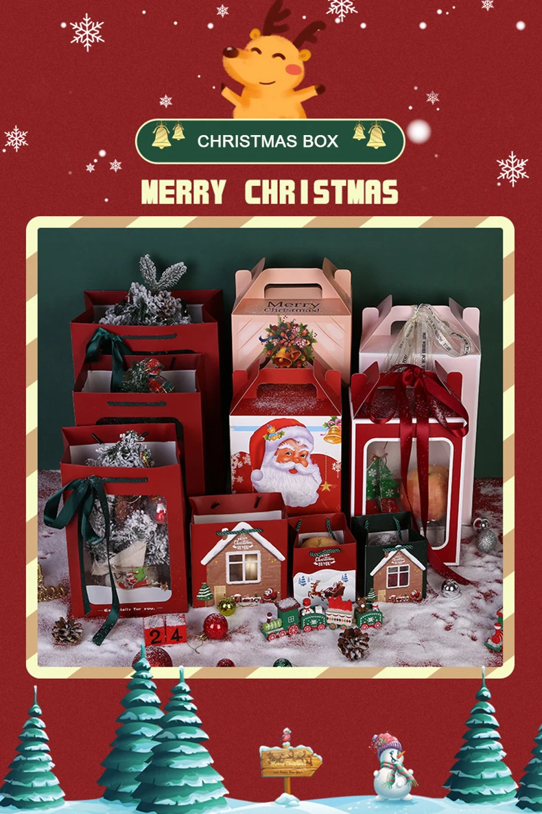 Christmas Treat Bags | Lipack Christmas Ornament Storage Box Christmas Props Gift Paper Box Window Decoration