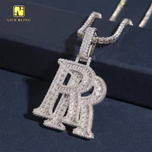 New Arrival Double Letter R Charm Pendants 925 Silver Hip Hop Moissanite Jewelry Iced Out Custom Baguette Diamond Pendant