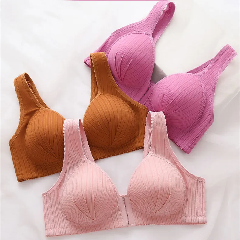 Front Closure Solid Color Bras Women Plus Size Seamless Bra Thin Comfort Underwear Wireless Push 6542