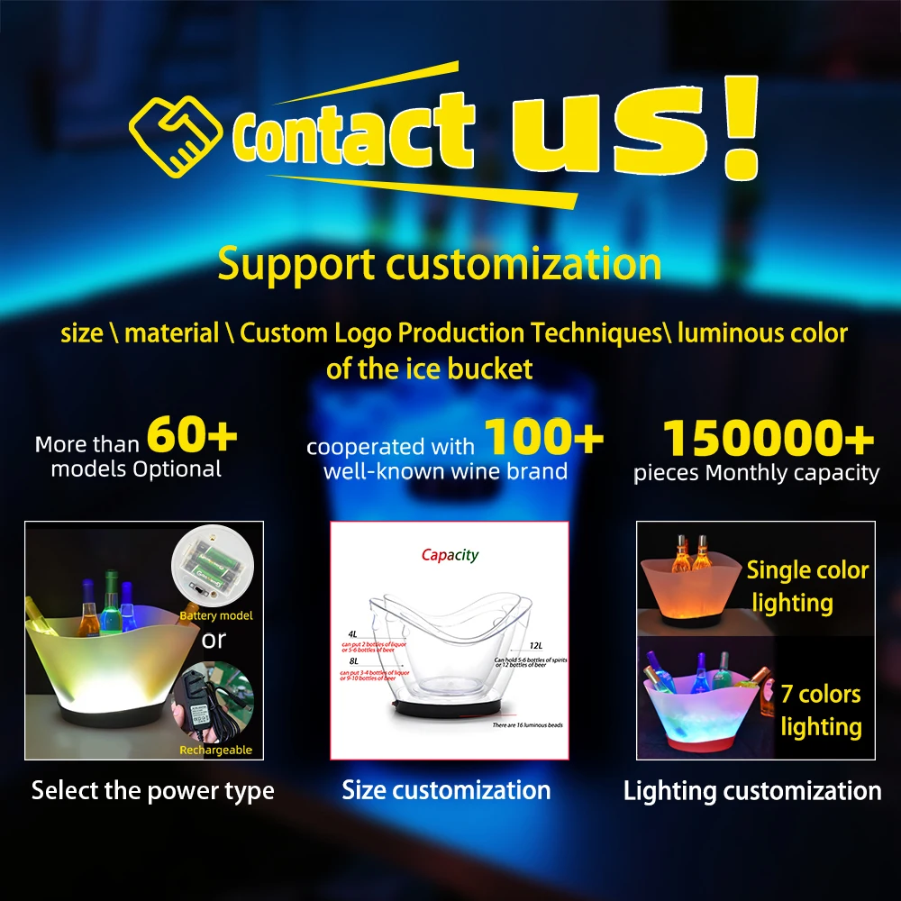 RGB Rechargeable Led Light up Plastic Ice Bucket Top Quality 12Liter Vodka and Beverage Promotional Gift