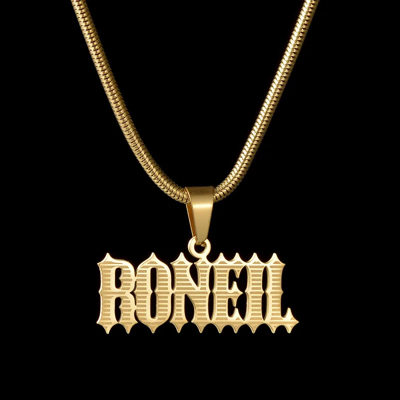 Stainless Steel Gold Plate Custom Name Plate Necklace Personalised for Women Men Thick Popcorn Chain