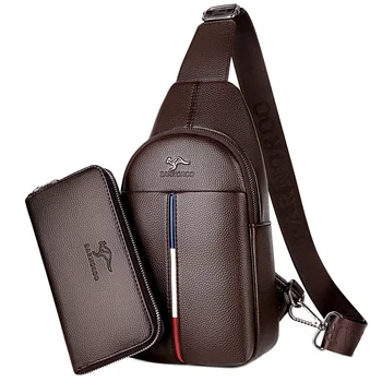 Men's Chest Pack Crossbody Bag Design Durable PU Leather Handbag Chest Bag Vintage Leisure Male Shoulder Bags with wallet
