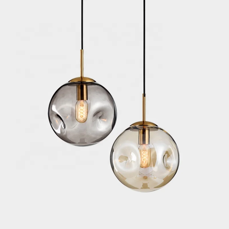Simig Lighting Nordic Rustic Smoke Amber Led Glass Bubble Globe E27 Hanging  Pendant Light - Main Image