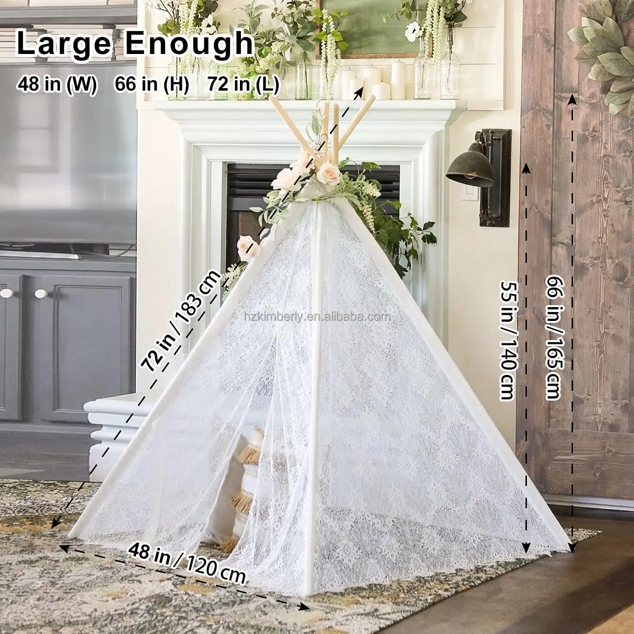 Slumber Parties Wedding Kids Sheer Lace Teepee Tent Girls Outdoor Beach ...