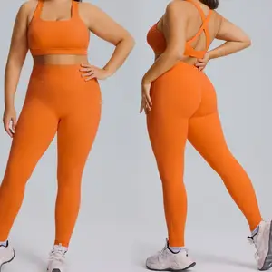 2026 Plus Size Active Fitness Sets for Women 2 Pieces Outfits High Waisted Yoga Leggings With Sports Bra Set Breathable Gym Wear