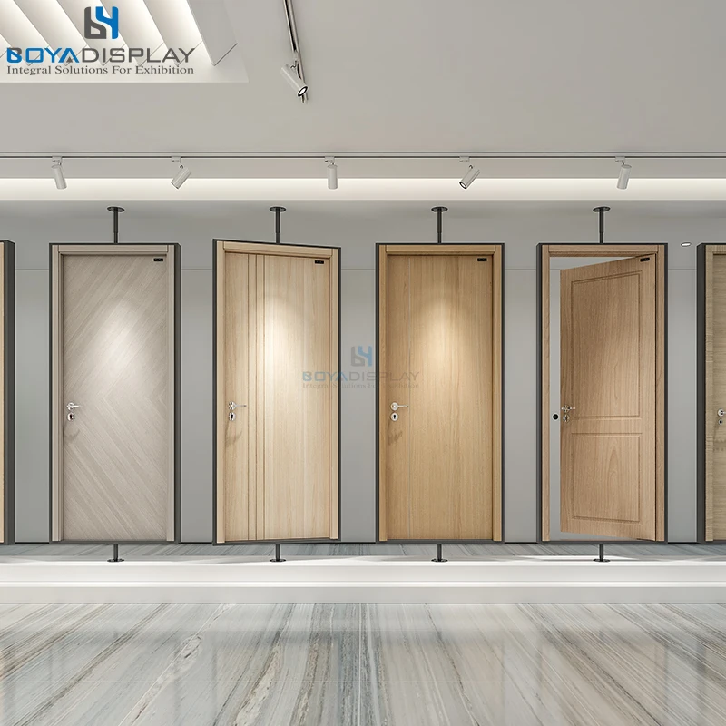 Factory Customized 360 Degree Rotating Wooden Door Display Stand Modern Door Window Sample Frame Fixed up and Down Metal Racks