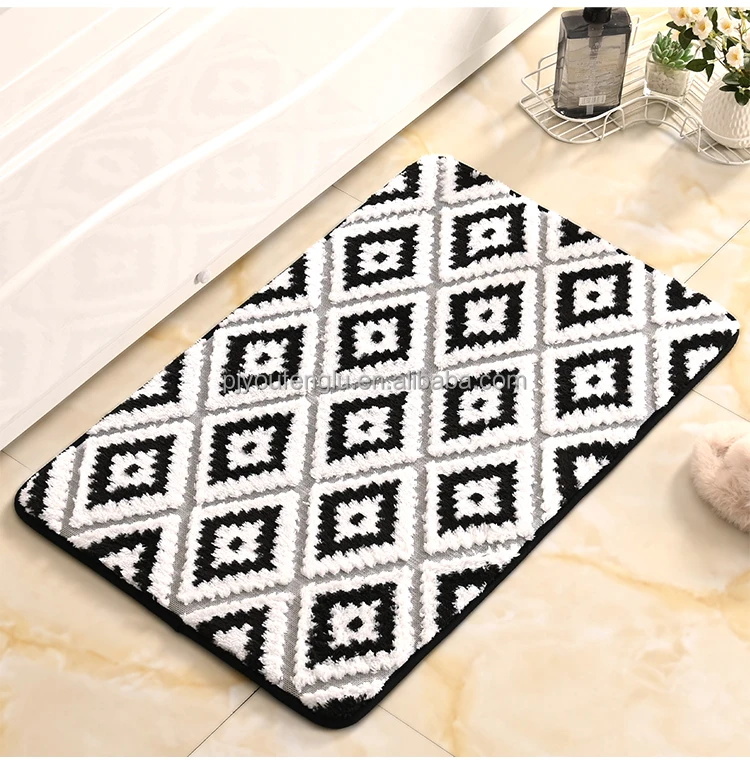 80g 100% Polyester Absorbent Cationic Jacquard 38D Memory Foam Rectangle 180g PVC Anti-slip Bottom Bath Room Rugs factory