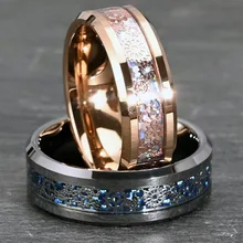 High Polished Jewelry 8mm Carbon Fiber Sticker with Gear Inlaid Tungsten Carbide Rings for Men Women Engagement Wedding Band