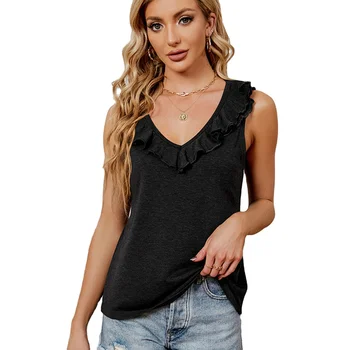 Ruffled V-neck vest for women's T-shirt sleeveless summer new product