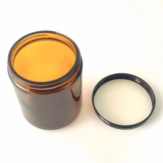 8 OZ Thick Amber Round Glass Jars with Black Metal Lids Empty Candle ...