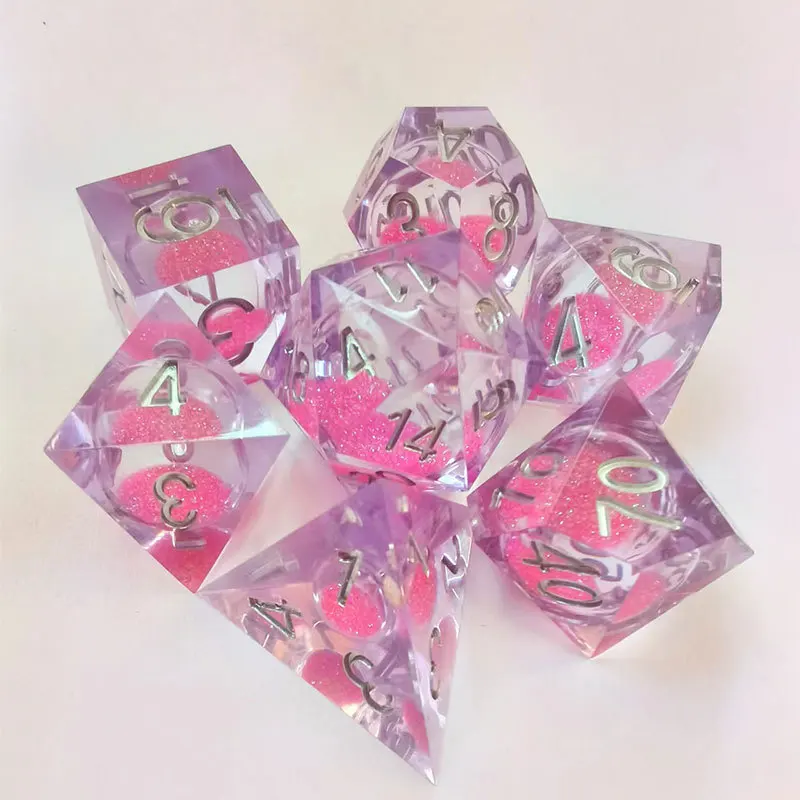 Custom Dnd Dice Resin 7pcs/set Polyhedral Purple Liquid Core Dice Set