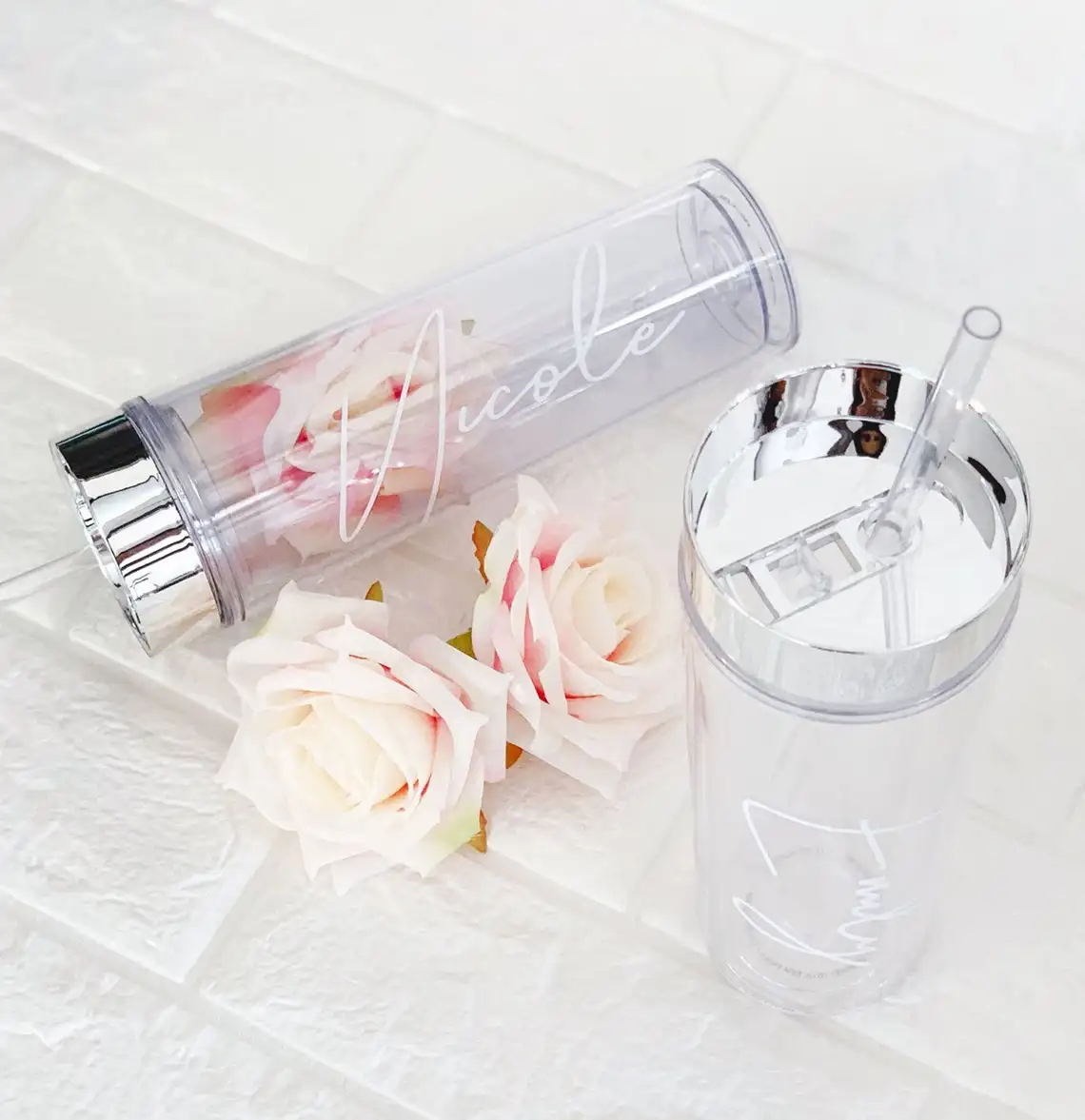 16oz Clear Customizable Tumbler with Rose Gold lid- Bridesmaids