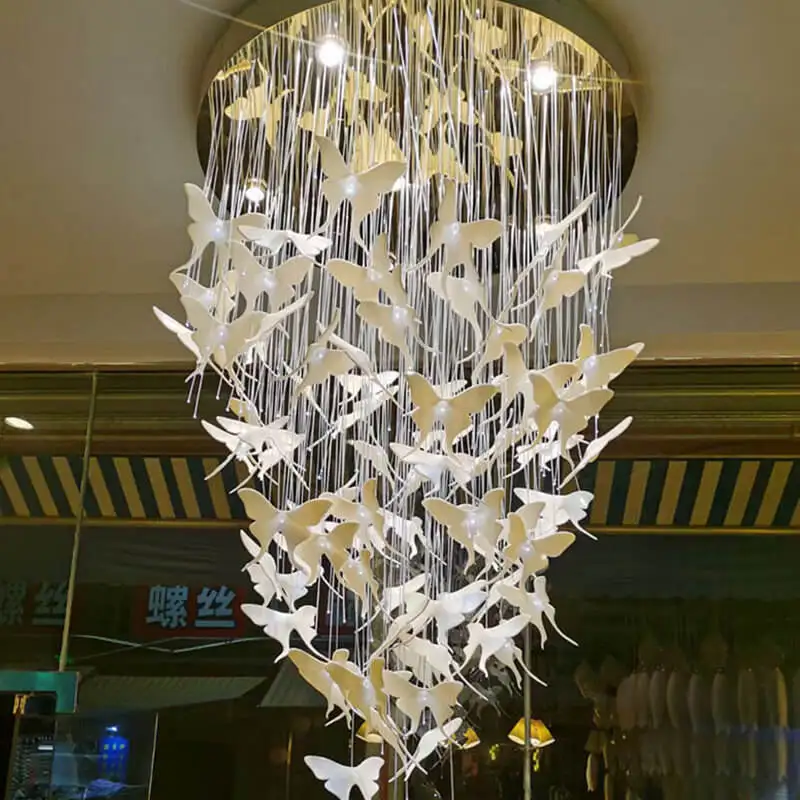 High Ceiling Lighting Hotel Villa Staircase Chandelier Ceramic Butterfly Stairs Long Pendant Light