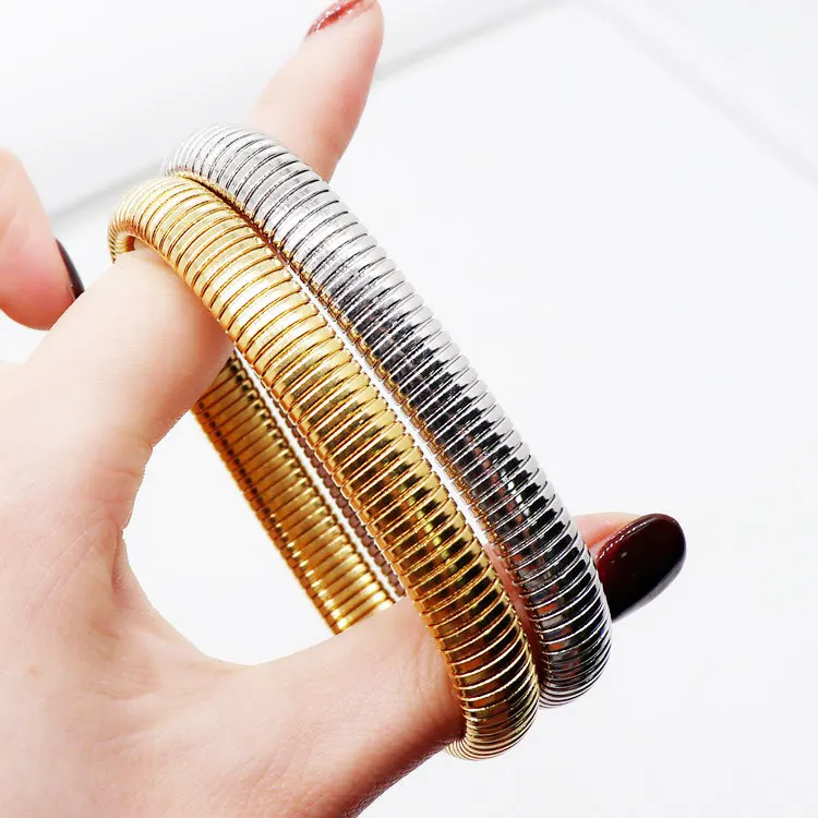 Trendy Gold Plated Mesh Bangle Elastic Band Bracelet Jewelry Stainless Steel Mesh Stretch Bracelets Women Bangle