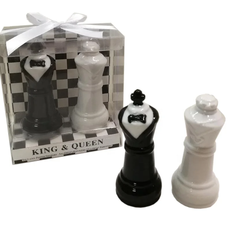 Ywbeyond Ceramic King and Queen Chess Salt and Pepper Shakers Favors Wedding Souvenirs Return Gifts for Guests