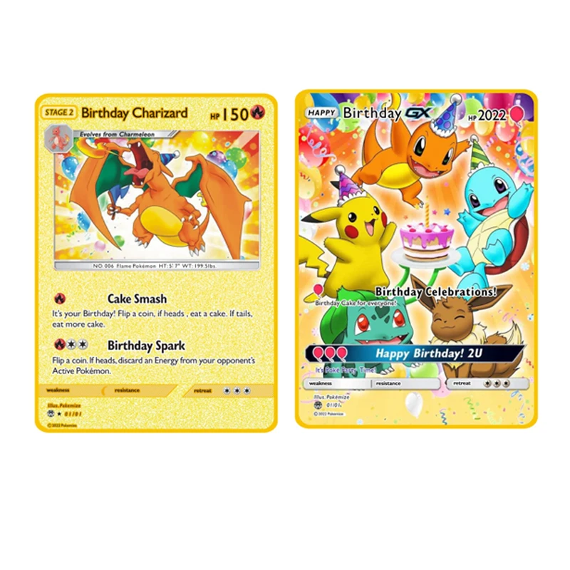 Happy Birthday Pikachu - Custom Metal Poke Mon Cards