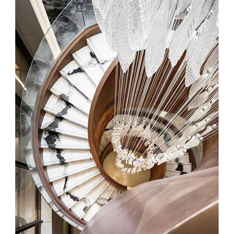 Modern Natural Panda White Marble Spiral Staircase Indoor Use Rotating Straight Marble Stairs Elegant Interior Design