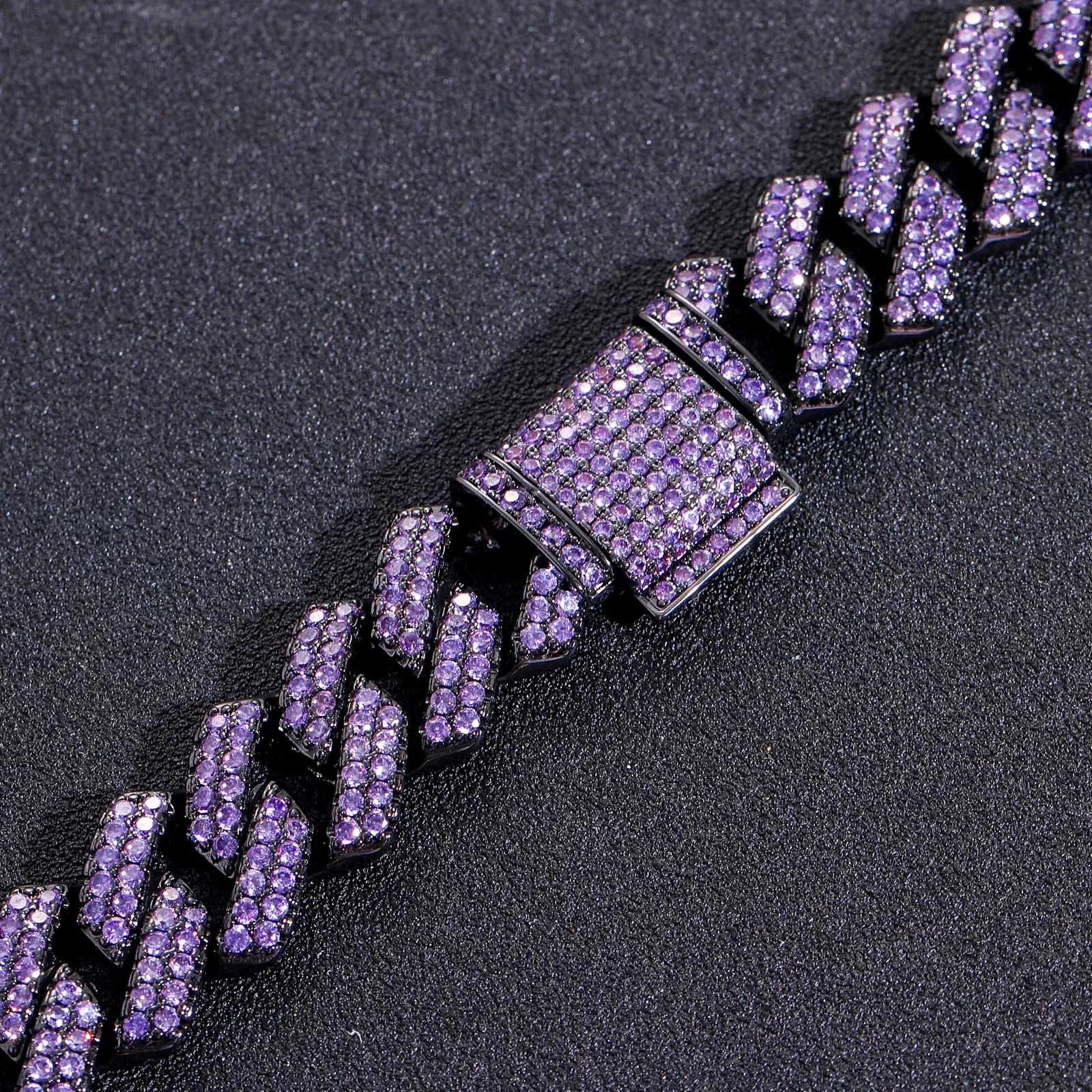 Cuban Link Rapper Jewelry - Iced Out Purple Chain Bracelet
