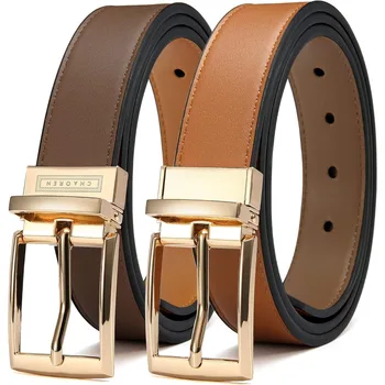Black Brown Reversible Belt for Women, CR 1.25" Womens Leather Belt for Jeans Pants - 2 Styles in One Belt