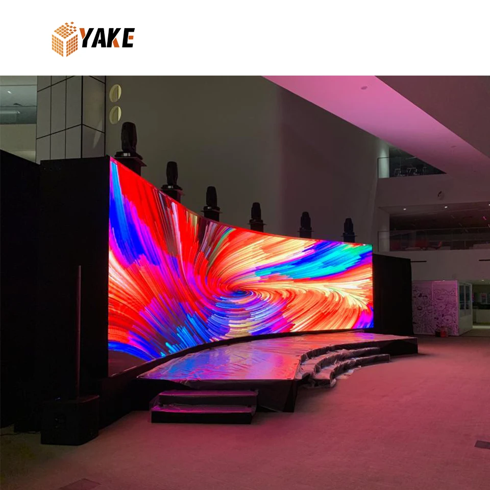 Yake 3D Stage Curved LED Display Screen P3.91/P4.81 Video Processor 500x500mm for Wedding Restaurant Show