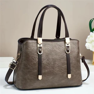 New Model PU Leather Bolsa Com Alca  Zipper Closure Simple Style Top Handle Handbag Womens Handbags