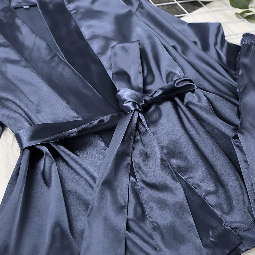 Wholesale Luxury Satin Silk Robes and Pants Two Piece Sleepwear Sets ...