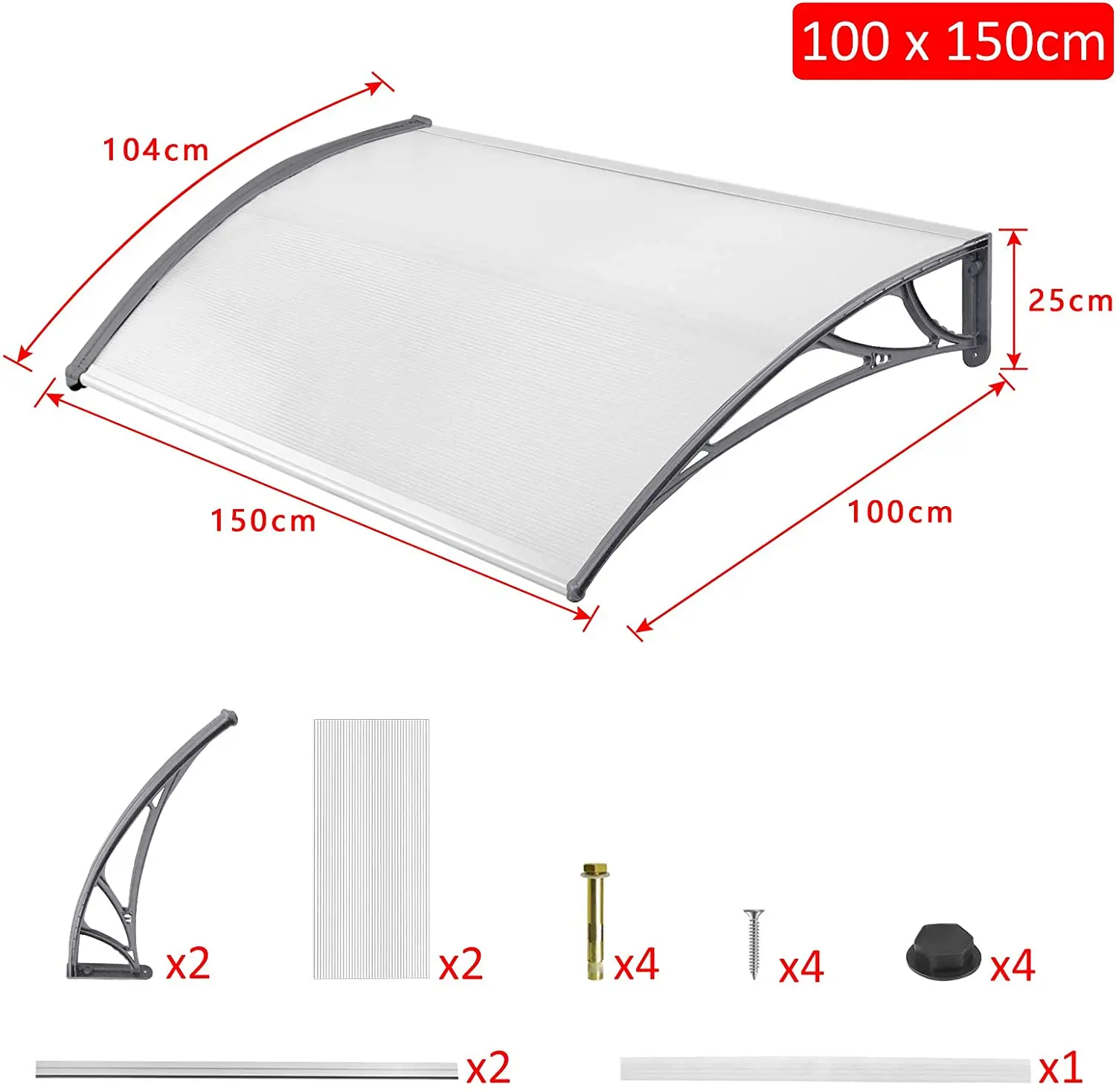 Auvent De Porte Marquise De Porte D'entrée En Polycarbonate 150 X 100 Cm 90488156