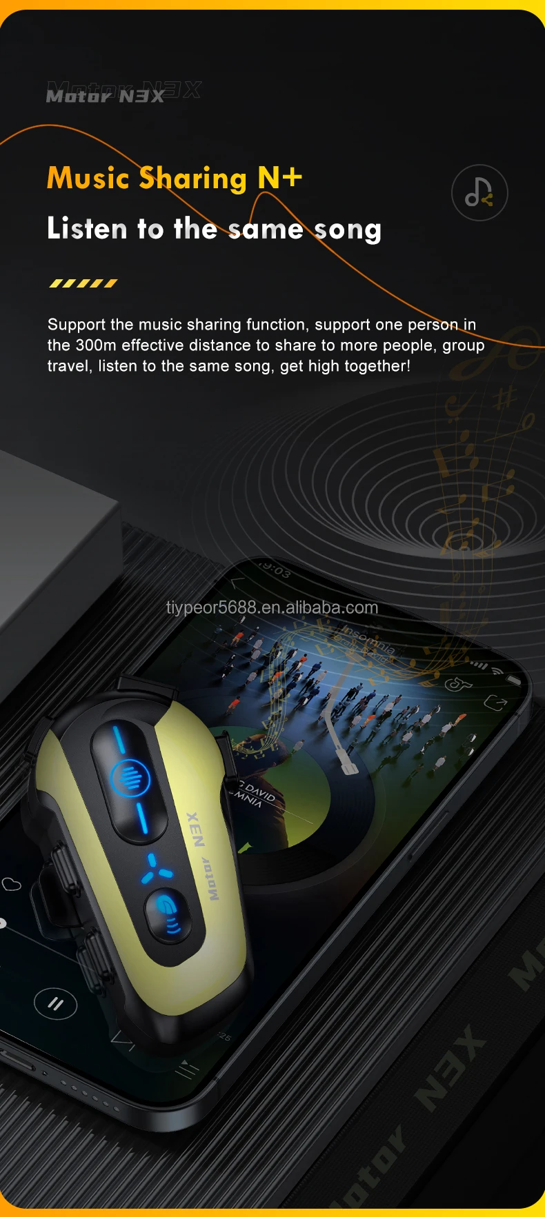 product tiypeor waterproof dustproof for bluetooth helmet headset with noise reduction music mixing and intercom sharing for motorcycles-4