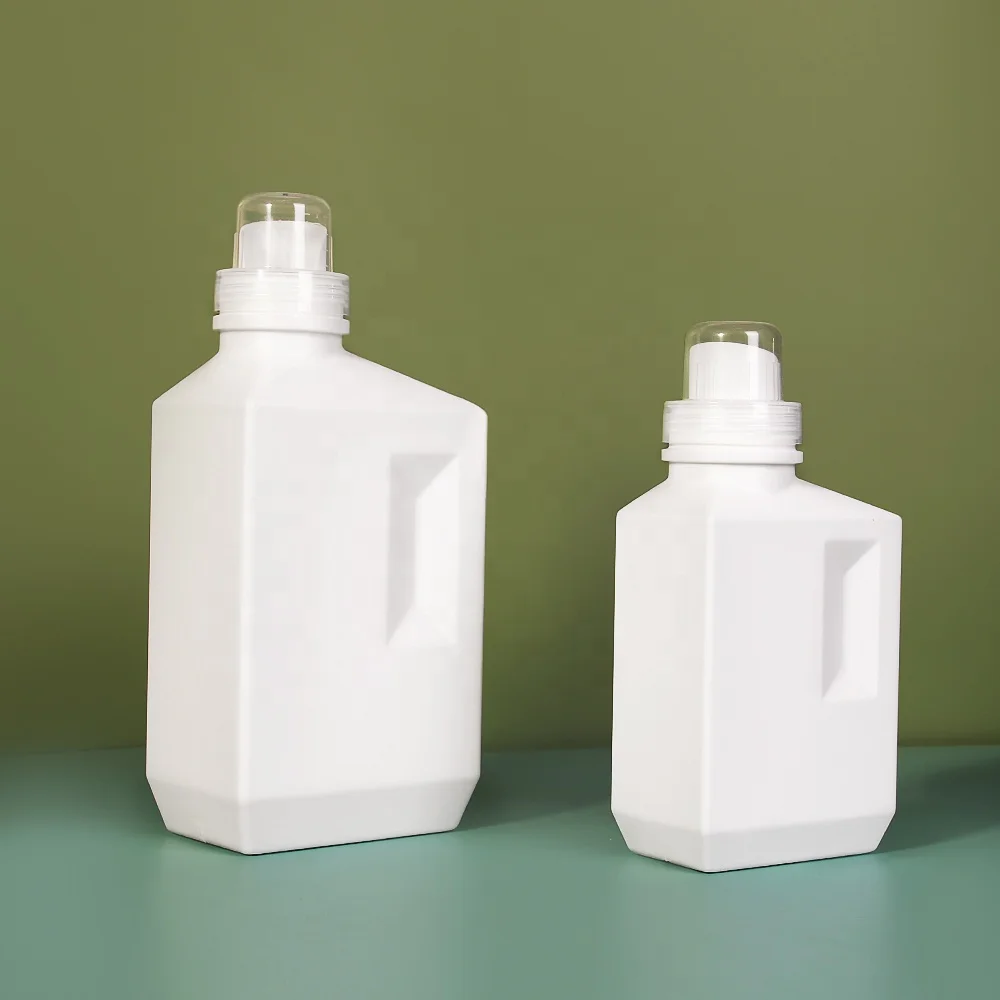 White Square Empty Refillable HDPE Plastic Laundry Detergent Liquid Bottle 1L 1000ml 500ml