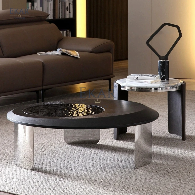 Modern Luxury Oval Coffee Table Sleek Natural Stone Stainless Steel Design for Living Room Dining Home Villa Outdoor Hall Use supplier