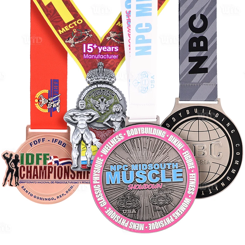 Crie a Sua Própria Medalha de Alta Qualidade para Fitness e Musculação com Fitas, Medalha de Premiação Esportiva Personalizada, Medalha Metálica 3D com Esmalte