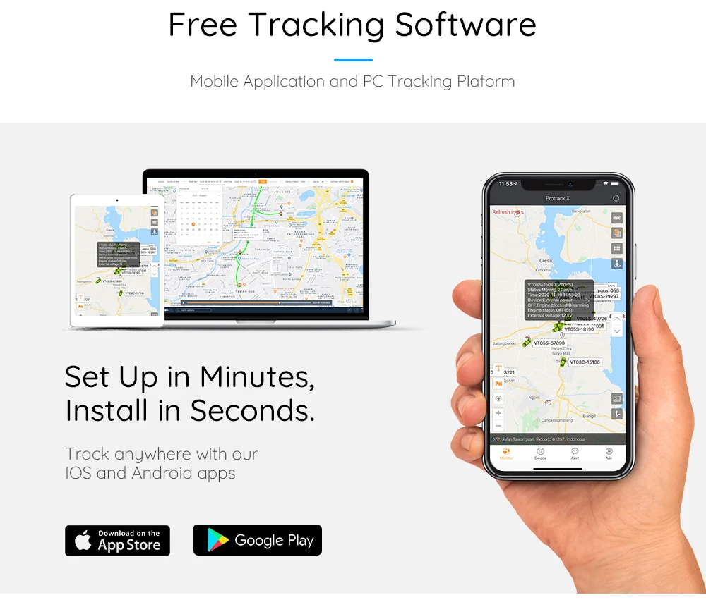 phần cứng GPS Tracker thông minh cá nhân vt03d và nền tảng theo dõi phổ biến protrack