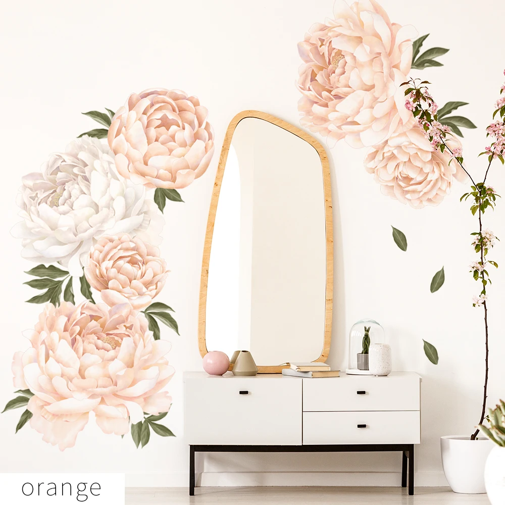 Funlife Poeny-orange Peel&stick Lgws008 Background Wall Stickers Pvc  Removable Wall Decal For Furniture Decor - Buy Vintage Floral Wall Decal,Large  Peony Flower Wall Stickers,Removable Wall Sticker For Nursery Product on  