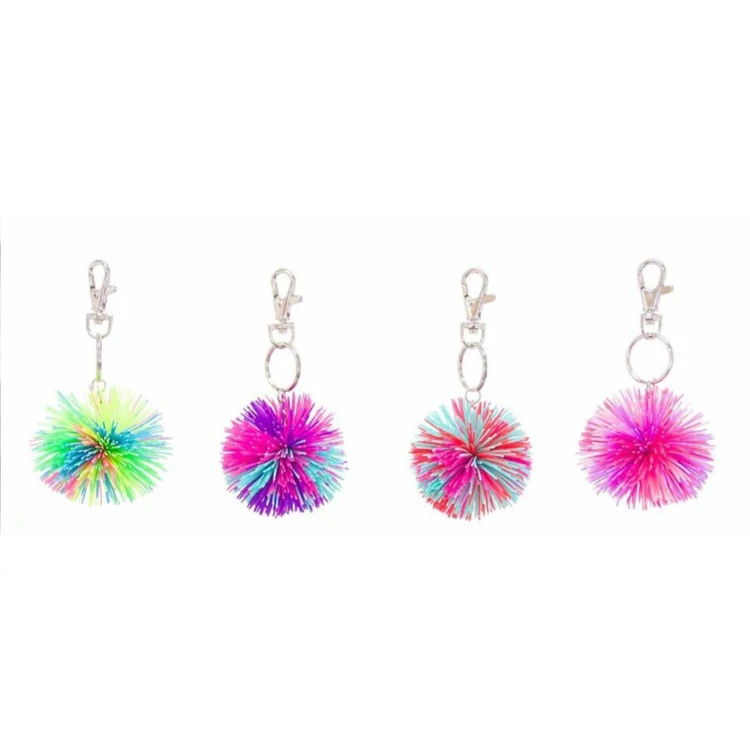 Funny Customized Rainbow Color Silicone Pom Pom Key Chain Tie Dye Yummy Gummy Key Ring