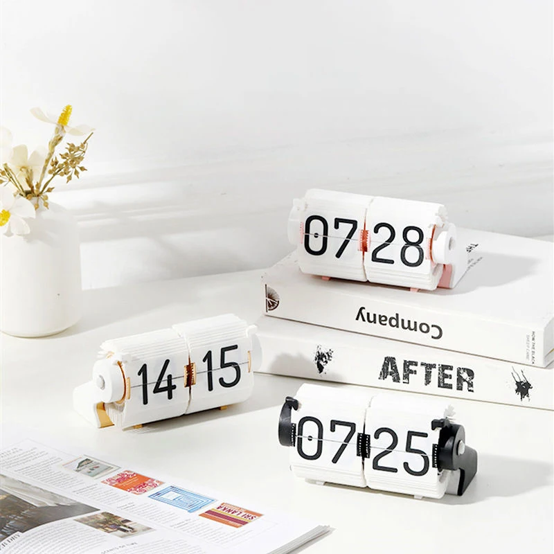 Table Flip Clock Desk Page Turning Desk Clock Reloj Senior Auto Flip Alarm Clock With Timer