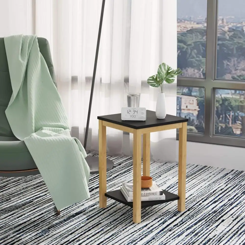 
Combohome 2-Tier Side Table With Storage Shelf Bamboo Accent Coffee Table 