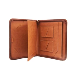 Hot Sale A4 File Folder Leather Cover Logo Embossed Zipper Pocket Customizable Ring Binder School Document Use A5 Size Available