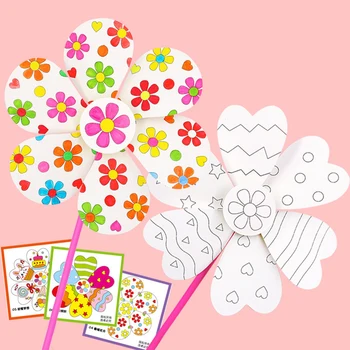 Blank Windmill Kindergarten Handmade Art Material Package Kid's Diy Painting Graffiti Color Puzzle Toy Creative Educational Toys