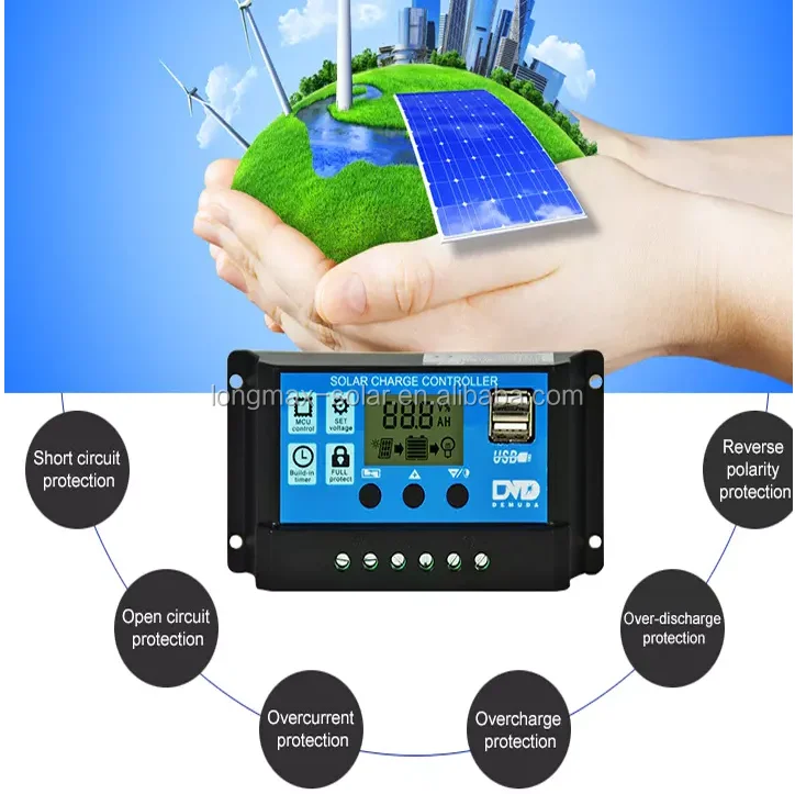 Оптовая продажа, индивидуальный ручной контроллер заряда солнечной батареи, 12 В, 24 В, 10 А, 20 А, ШИМ