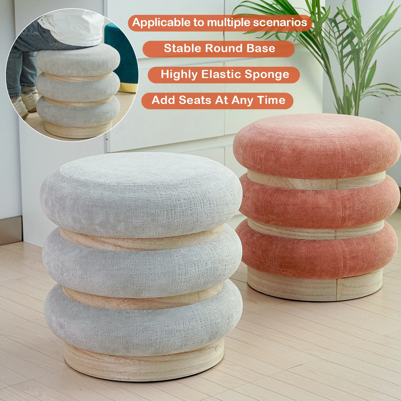 Living Room Lovely Ottoman Upholstery Round Stool Hot Sale Pouf Velvet Foot Stool