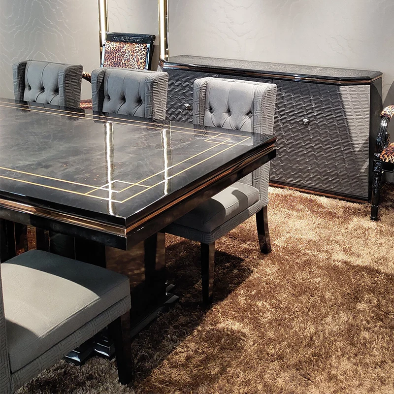 Modern Luxury Rectangular Dining Table with Chair Set  Dining Room Home Furniture
