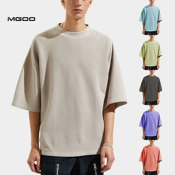 Mgoo Blank Waffle Woven Cotton Tshirts Short Sleeve Men Oversized Boxy ...