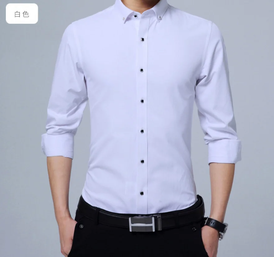 8 Colors Solid Slim Fit Shirts For Men Cotton Formal Office Full Sleeve ...