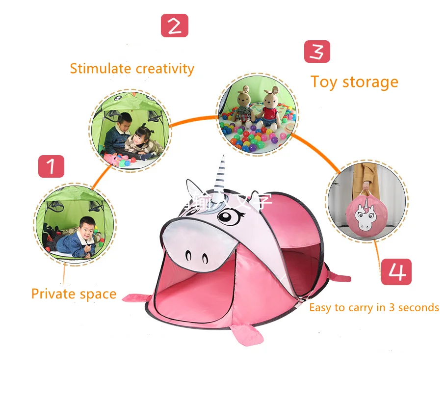 Auto pop up Unicorn dinosaur children's game house mosquito proof tent indoor and outdoor toy Castle