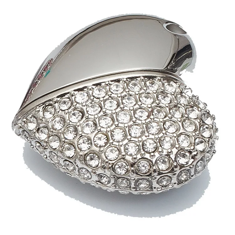 OEM 4GB 32GB金色u盘2GB带项链钥匙扣记忆棒心形珠宝库存产品