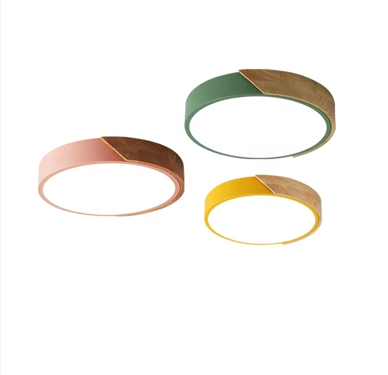 Деревянный потолочный светильник круглый светодиодный для гостиной с утопленным креплением и дистанционным